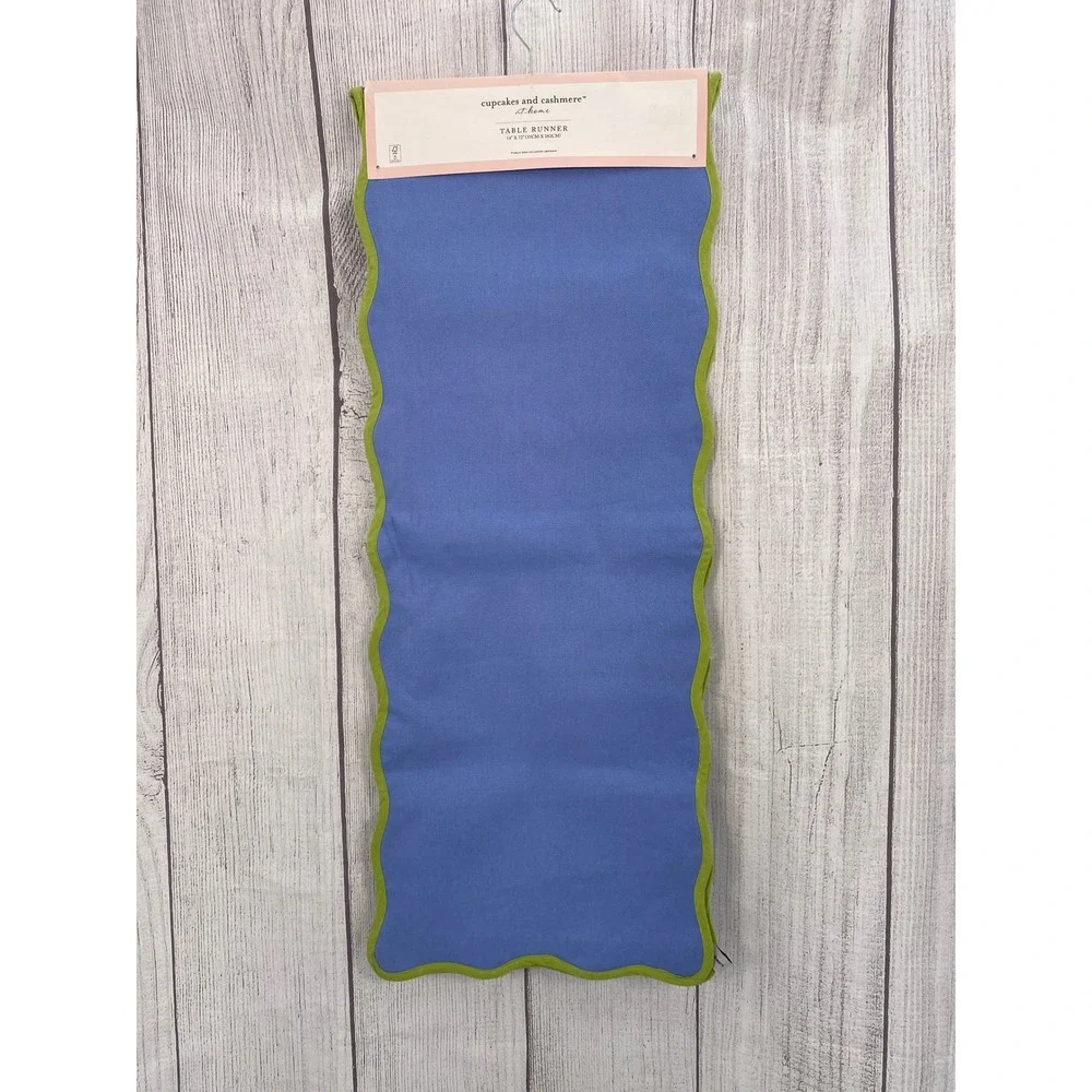 Cupcakes and Cashmere Table Runner 14x72 Blue Green Scalloped Wavy Edge Colorful